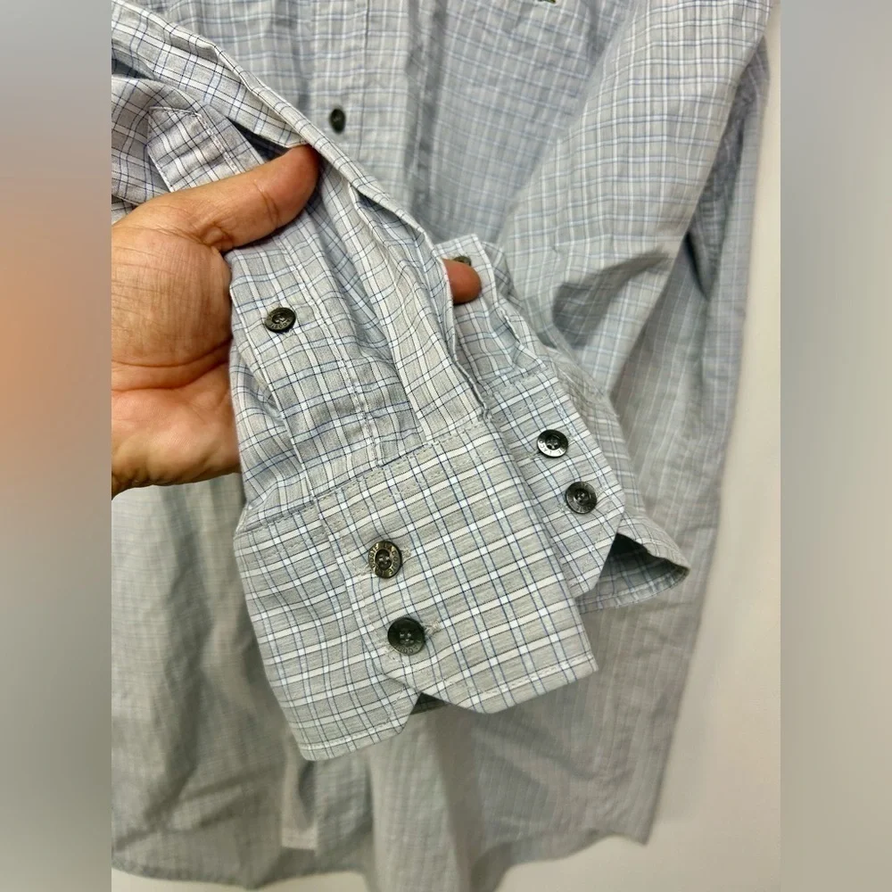 LACOSTE MENS STRIPED BUTTON DOWN SHIRT BLUE GRAY SIZE 42 Us L Minimalist classic
